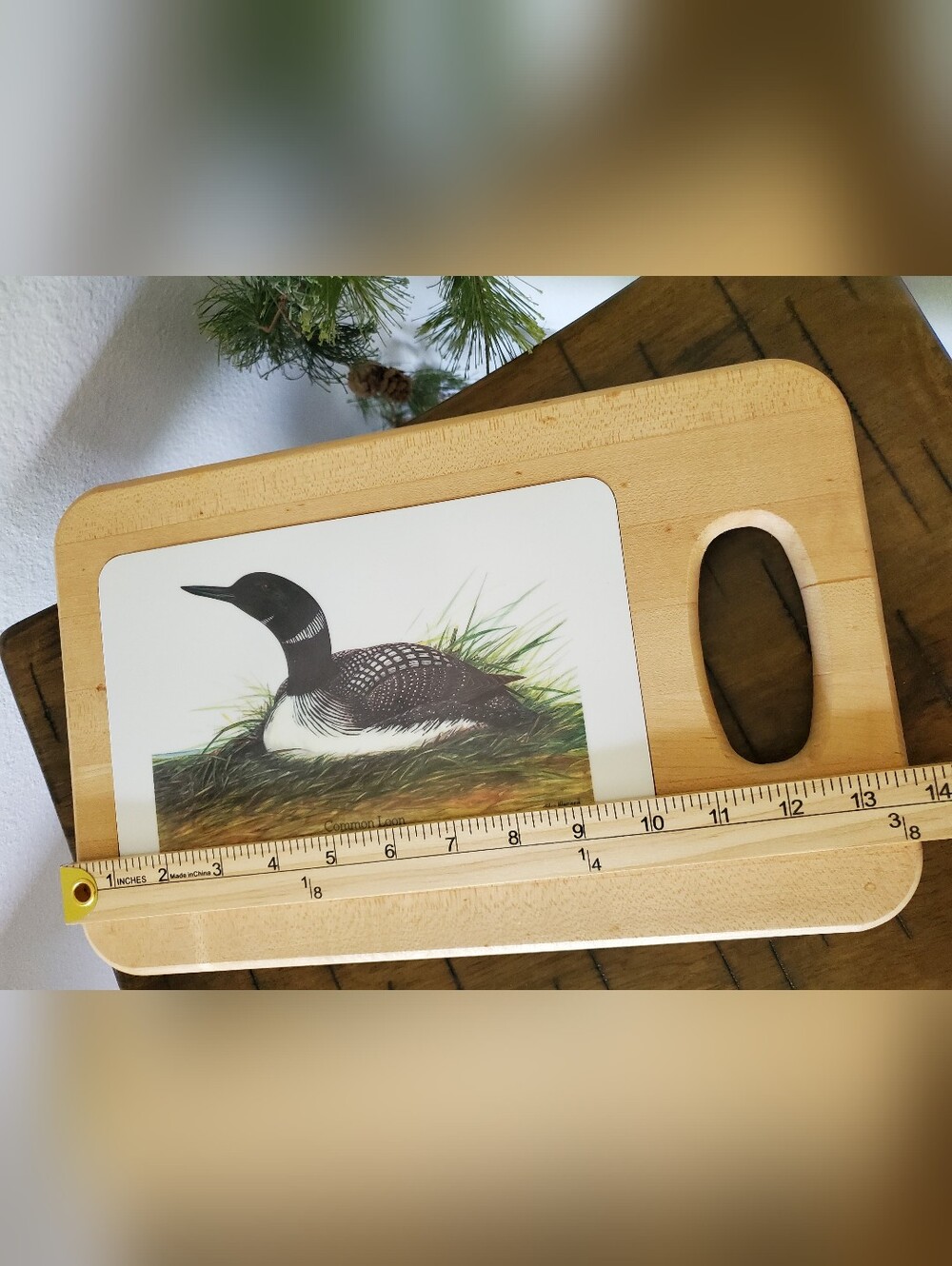 Vintage John Marshall Common Loon Wood Ceramic Tile Cutting Board Trivet Cabin - Picture 4 of 9